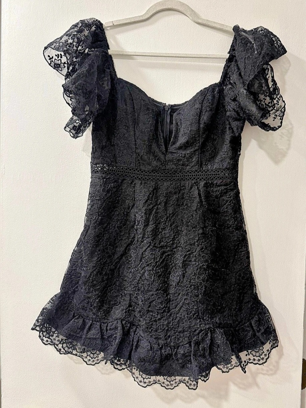Here Comes the Sun Black Floral Lace Mini Dress Size Large Like New
